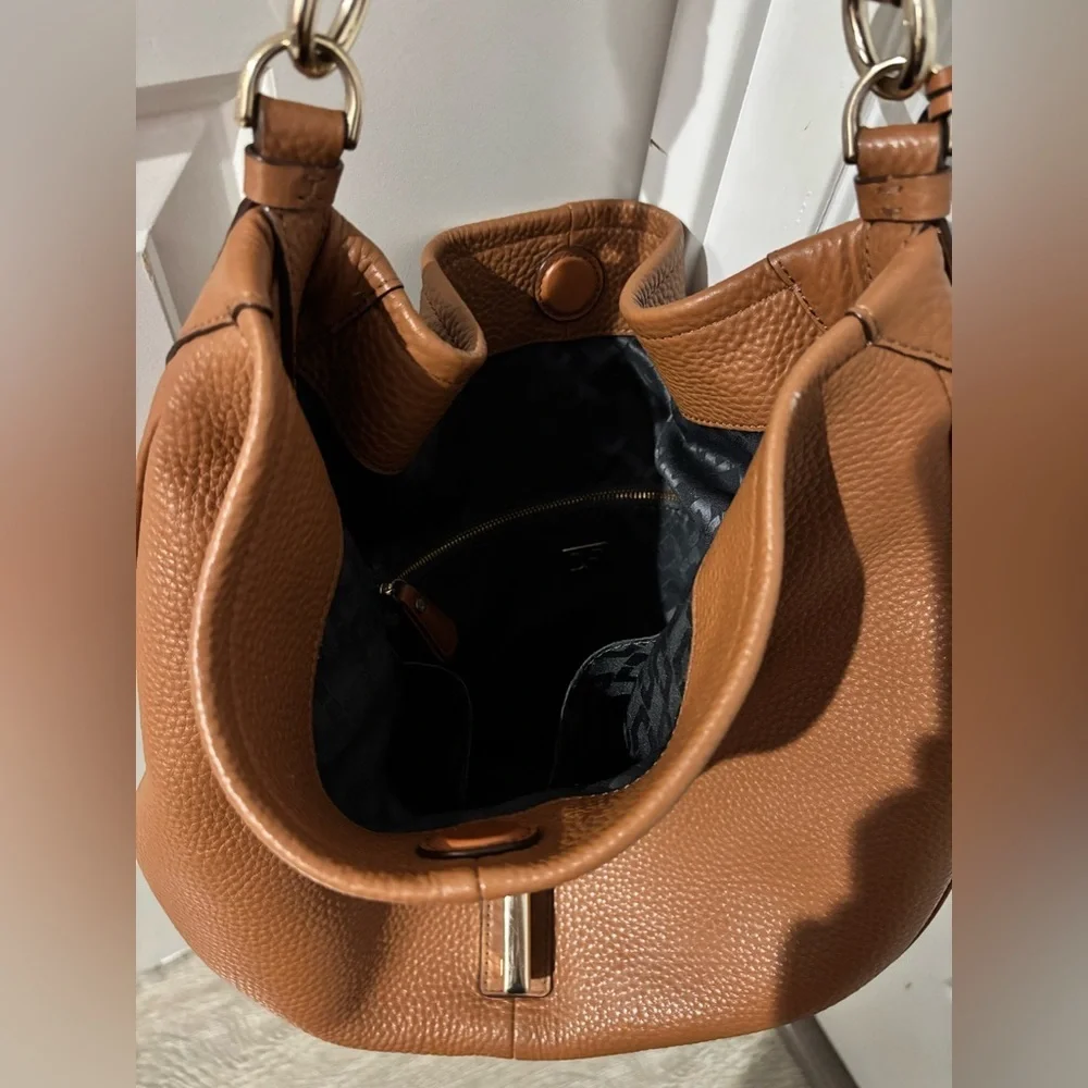 Diane Von Furstenberg DVF Cognac Leather Hobo Bag Braided Handle Gold Hardware